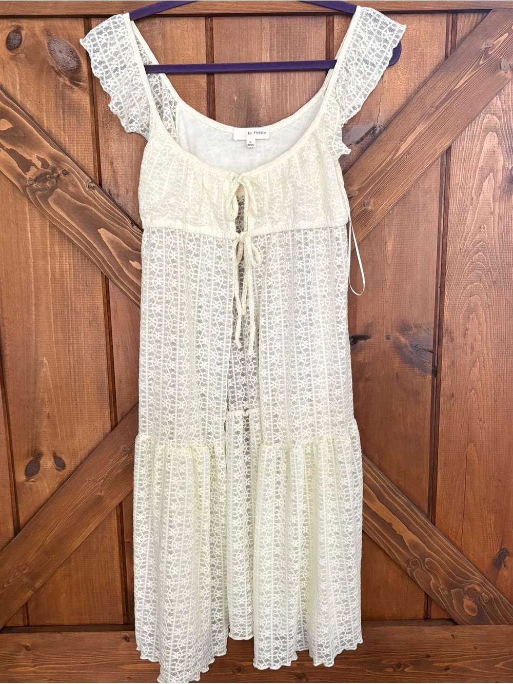 Boho  Cream Crochet Tie-Front Peasant Blouse